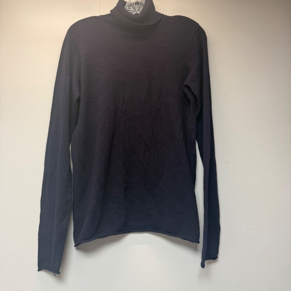 The Limited Turtleneck Sweater Women Large Navy Blue Excellent Rolled Hem Knit